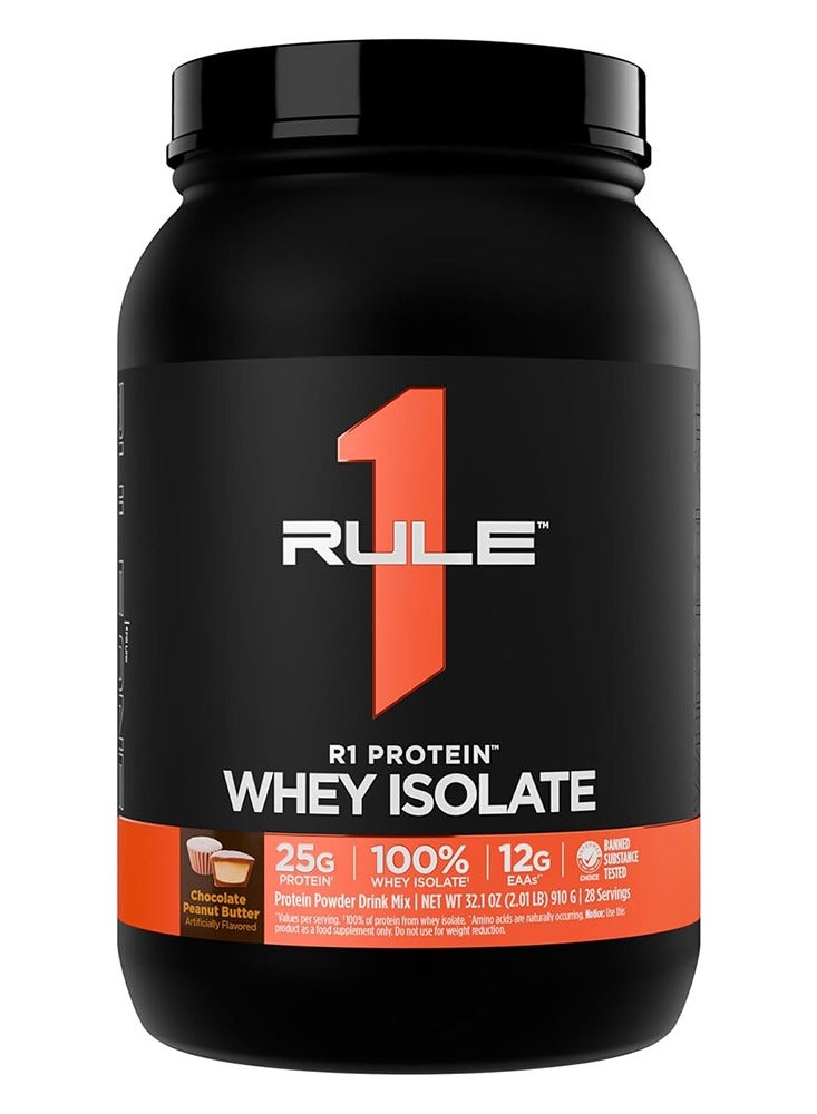 Rule1 Whey Protein Isolate Powder, Chocolate Peanut Butter, 2 lb, 25g Protein per Serving, Low Carb & Low Fat, Fast-Digesting Protein - Image 1